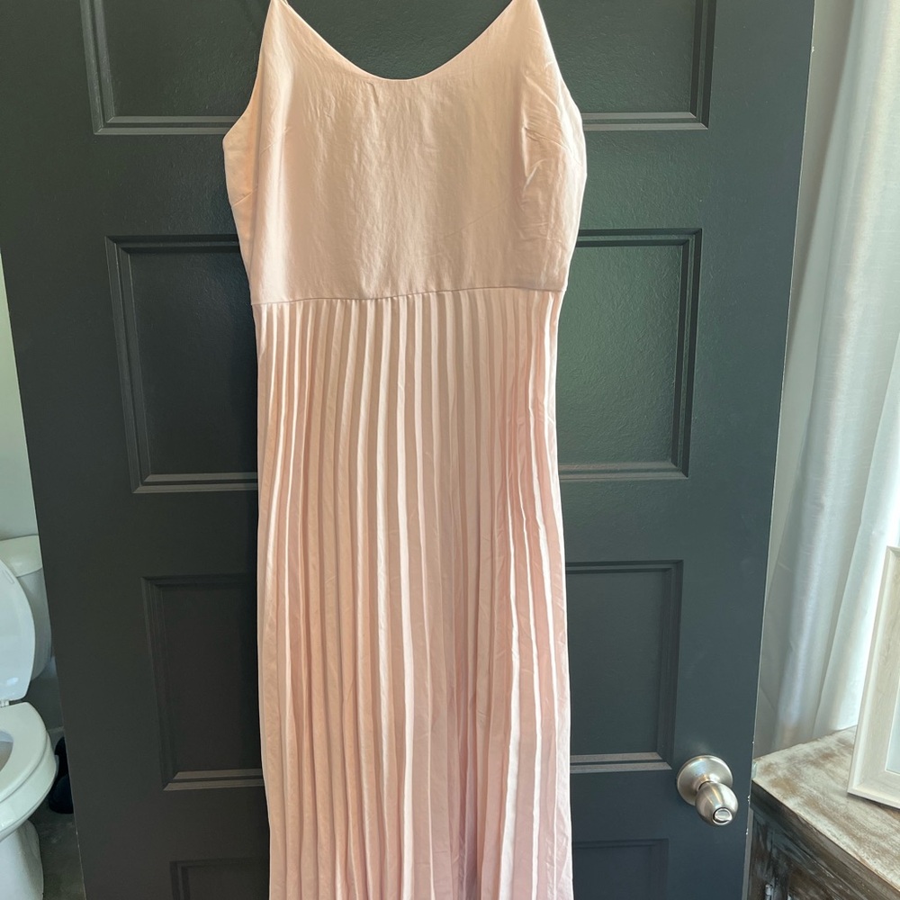 Pink Pleated Midi Sundress with Spaghetti Straps